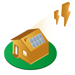 pictogramme panneaux solaires sur toiture d'une maison